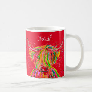 Taza De Café Vaca de tierras altas del arcoíris Acuarela Natura