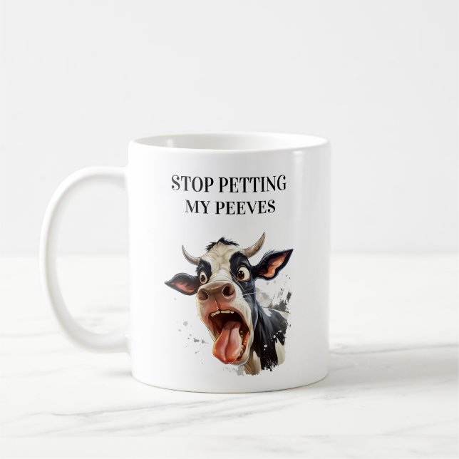 Taza De Café Vaca Divertida Deja de Acariciar mis Piques (Izquierda)