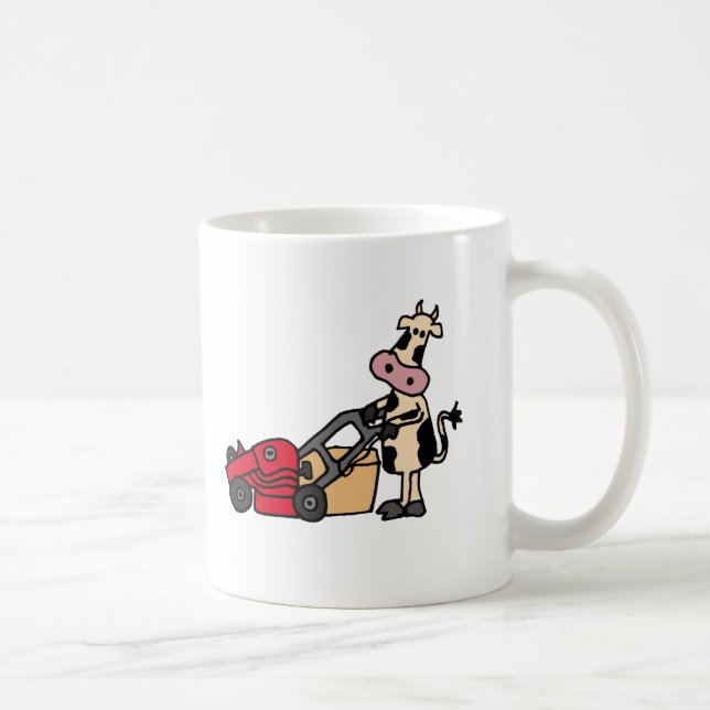 Taza De Café Vaca divertida que empuja el dibujo animado rojo (Derecha)