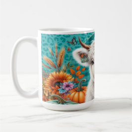 Taza De Café Vaca entre calabazas y girasoles