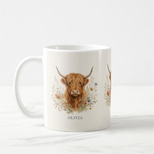 Taza De Café Vaca Highland Acuarela Personalizada