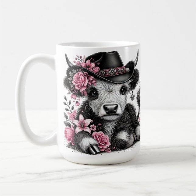 Taza De Café Vaca Highland Con Gorra Floral (Izquierda)