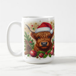 Taza De Café Vaca Highland con Navidades de Santa Hat