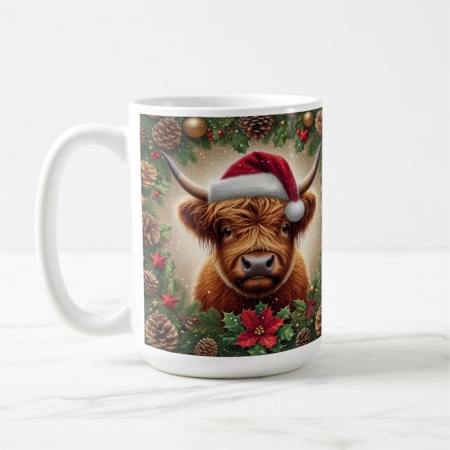 Taza De Café Vaca Highland con Sombrero Santa (Izquierda)