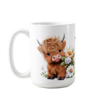 Vaca Highland, Daisies Coffee Mug Personalizado