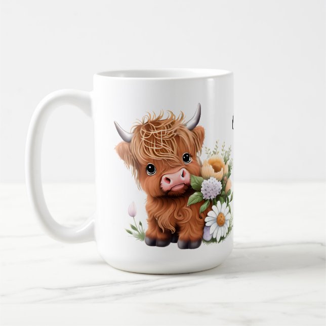 Taza De Café Vaca Highland, Daisies Coffee Mug Personalizado (Izquierda)