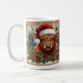 Taza De Café Vaca Highland en Santa Hat con decoraciones navide