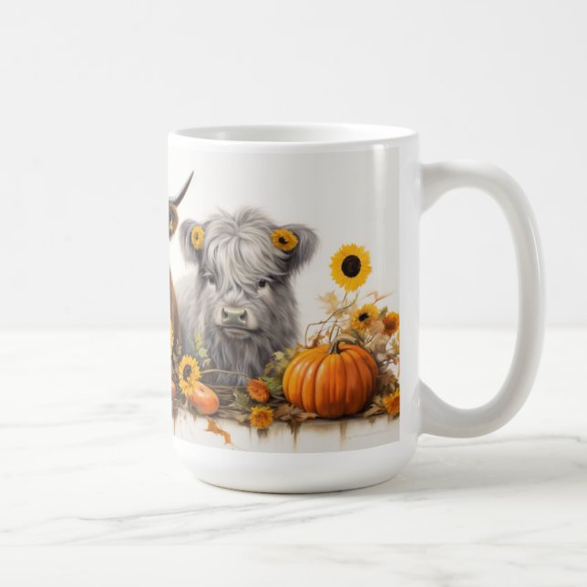 Taza De Café Vaca Highland, girasoles