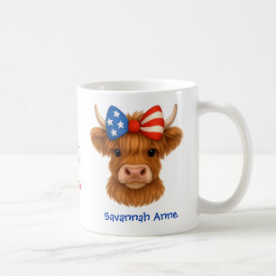 Taza De Café Vaca Highland Patriótica Personalizada