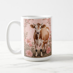 Taza De Café Vaca Jersey Adorable Floral Rosa