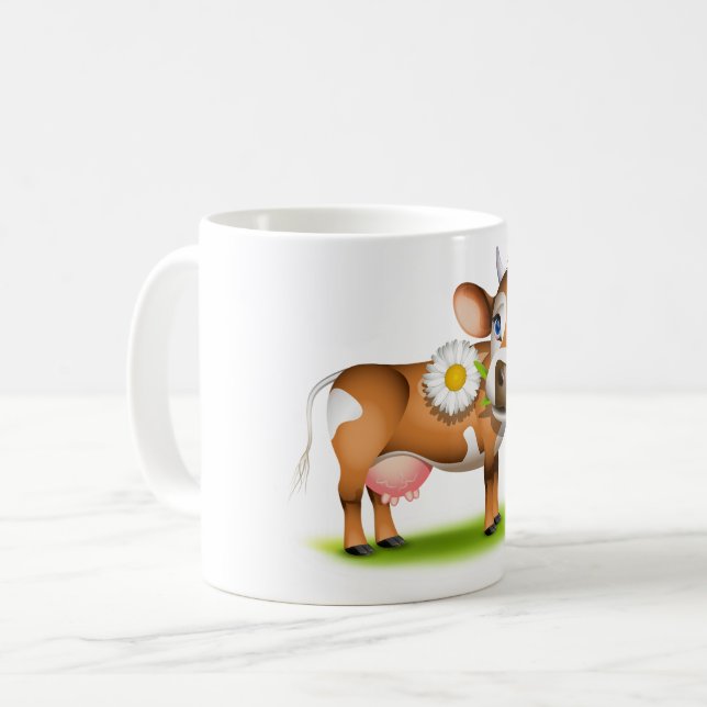 Taza De Café Vaca lechera Personalizado con flores y hierba (Anverso izquierdo)