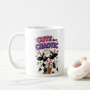Taza De Café Vaca linda pero caótica con café con hielo