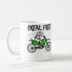 Taza De Café Vaca montando una motocicleta se libera