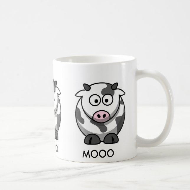 Taza De Café Vaca MOOO (3x del dibujo animado alrededor) (Derecha)