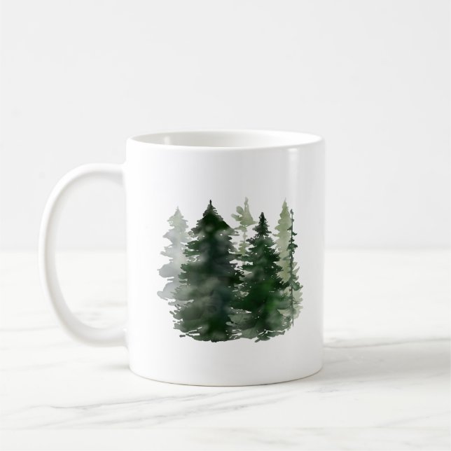 Taza De Café Vacaciones acuáticas de pinos verdes (Izquierda)