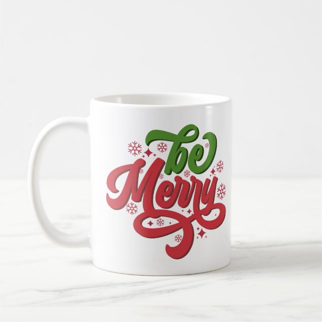 Taza De Café Vacaciones de los Navidades Be Merry Retro Groovy (Izquierda)
