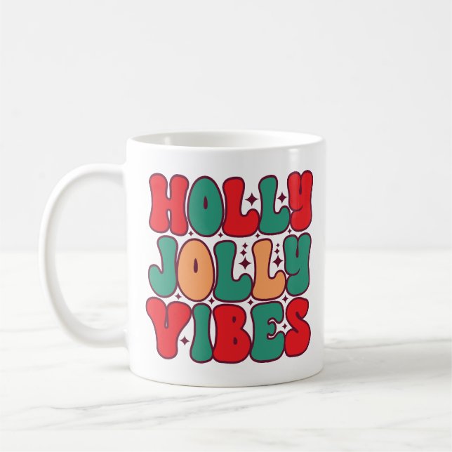 Taza De Café Vacaciones de los Navidades Holly Jolly Vibes Retr (Izquierda)