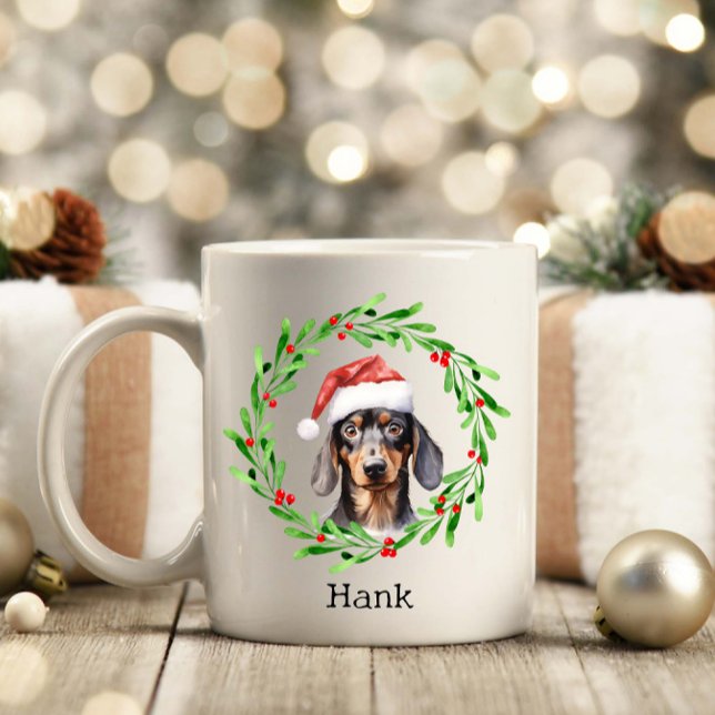 Taza De Café Vacaciones de perros Dachshund Santa Hat navidades (Subido por el creador)