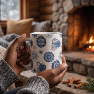 Taza De Café Vacaciones de recorte de papel   Copo de nieve azu