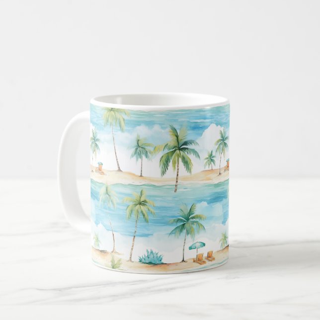 Taza De Café Vacaciones de verano en palmeras de playa - (Anverso izquierdo)