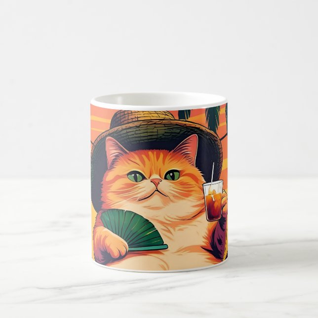 Taza De Café Vacaciones divertidas de gato de verano retro (Centro)