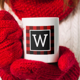 Taza De Café Vacaciones en Monograma de Buffalo Plaid