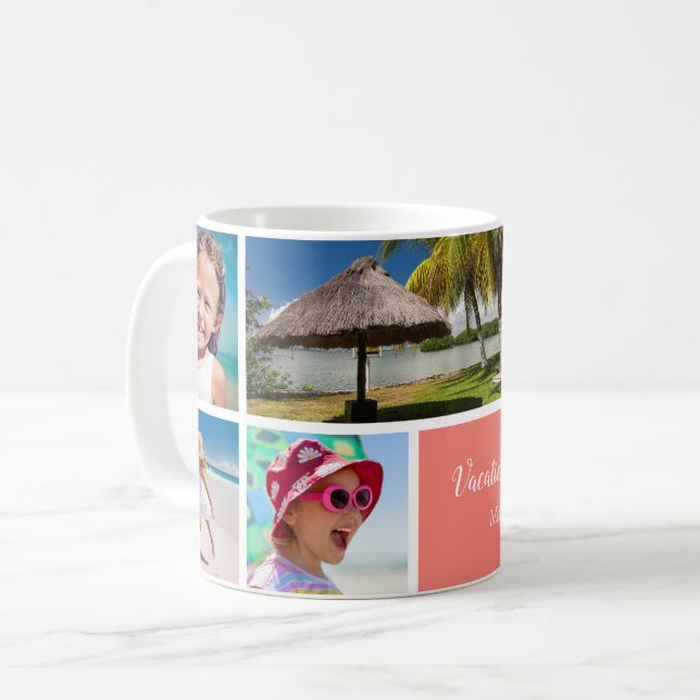 Taza De Café Vacaciones familiares o parejas 5 Photo Keepsake,  (Anverso izquierdo)