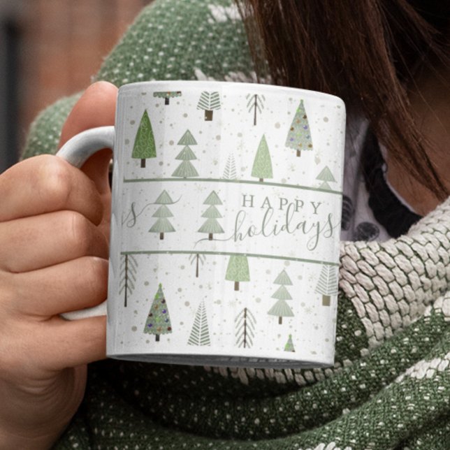 Taza De Café Vacaciones Felices Modernas Árboles Forestales Sag (Subido por el creador)