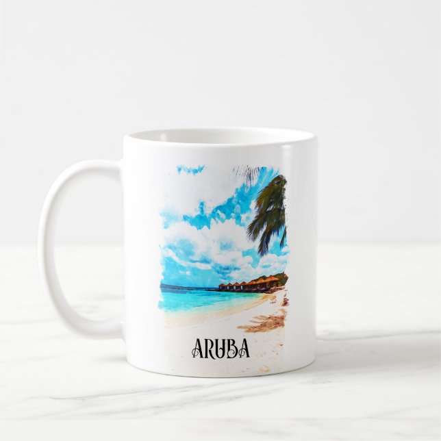Taza De Café Vacaciones mínimas en la isla caribeña de Aruba (Izquierda)