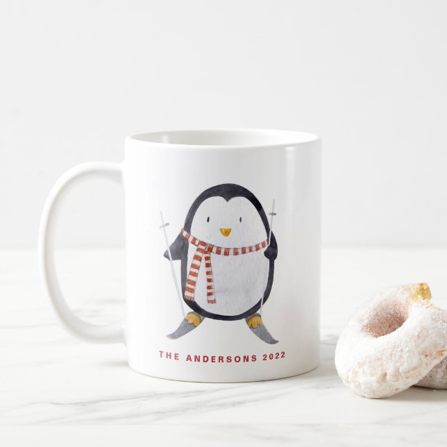 Taza De Café Vacaciones personalizadas para el Pingüino de Esqu (Con donut)