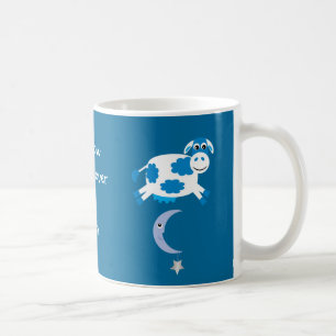 Taza De Café Vacas azules lindas que saltan sobre la luna
