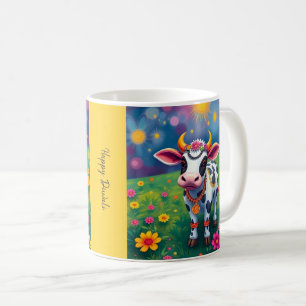 Taza De Café Vacas sagradas y coloridas del Diwali en disfraces