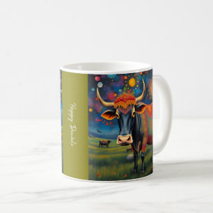 Taza De Café Vacas sagradas y coloridas del Diwali en disfraces