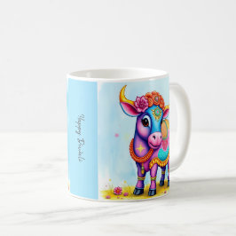 Taza De Café Vacas sagradas y coloridas del Diwali en disfraces