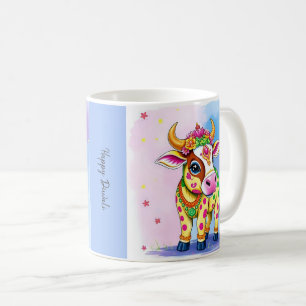 Taza De Café Vacas sagradas y coloridas del Diwali en disfraces