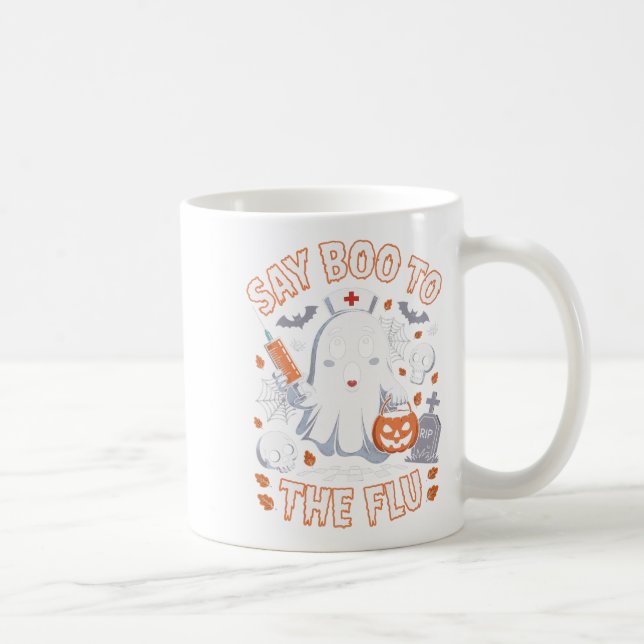 Taza De Café Vacuna De Halloween De Fantasma Retro Para Enferme (Derecha)