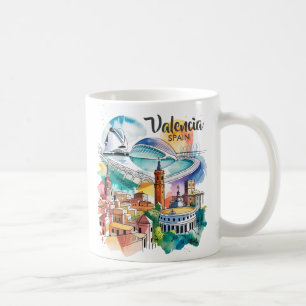 Taza De Café Valencia España Paisaje Urbano Aquarela Viaje Pers