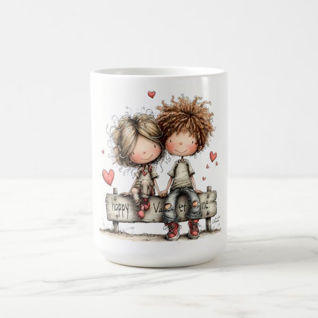 Taza De Café Valentine Bench Buddies Illustration (Centro)