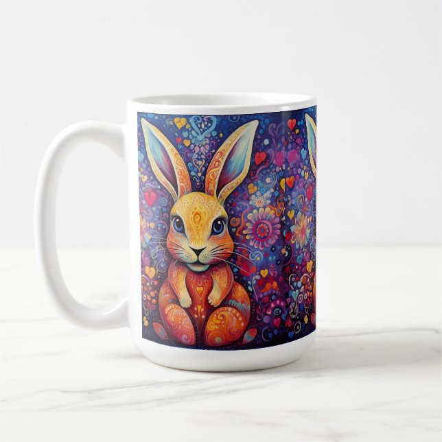 Taza De Café Valentine Bunny Flowers corazones púrpura (Izquierda)