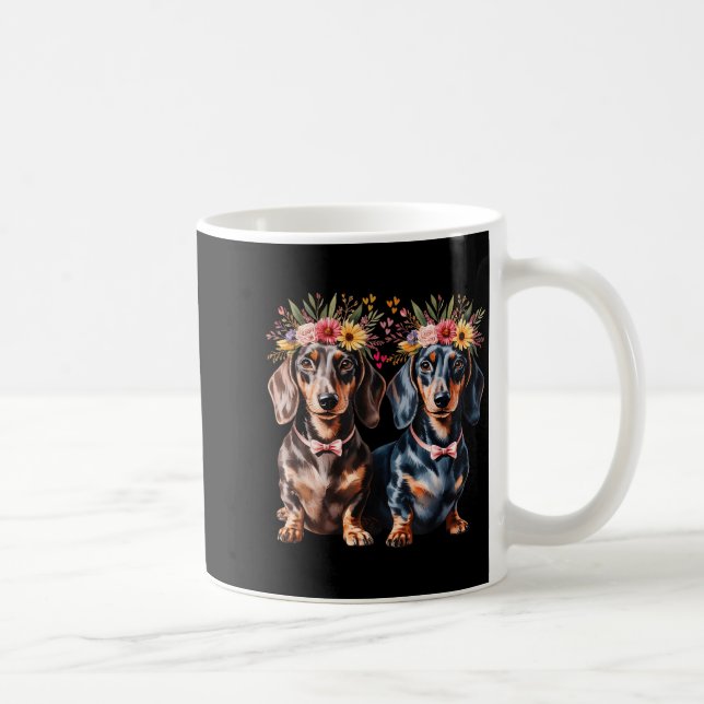 Taza De Café Valentine Dachshund Matching Couple Love Floral Do (Derecha)