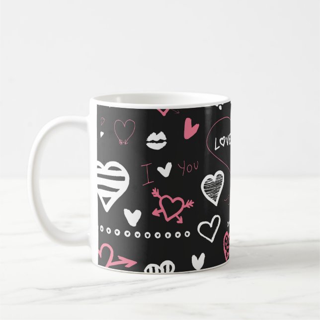 Taza De Café Valentine Doodle Heart Vintage (Izquierda)
