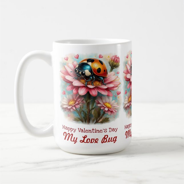 Taza De Café  Valentine Love Bug on Blossoms Rose (Izquierda)