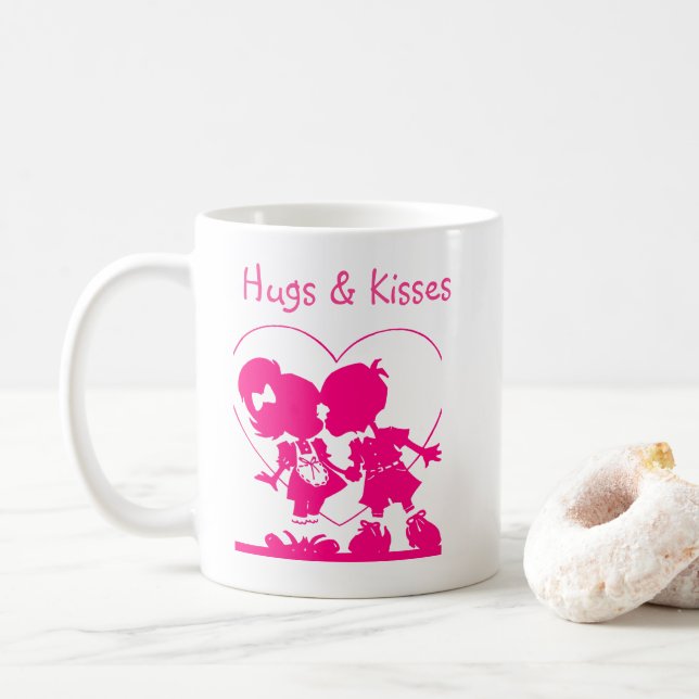 Taza De Café Valentine Mug Pink Kissing Silhouette (Con donut)