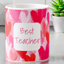 Taza De Café Valentine Multi Hearts Patrón Mejor Profesor Rosa