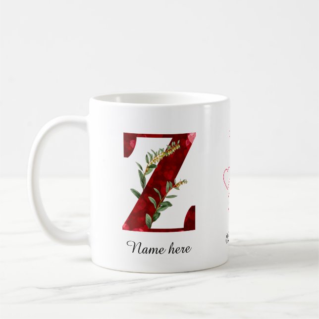 Taza De Café Valentine Red Heart Floral Letter Z Initial Mug (Izquierda)