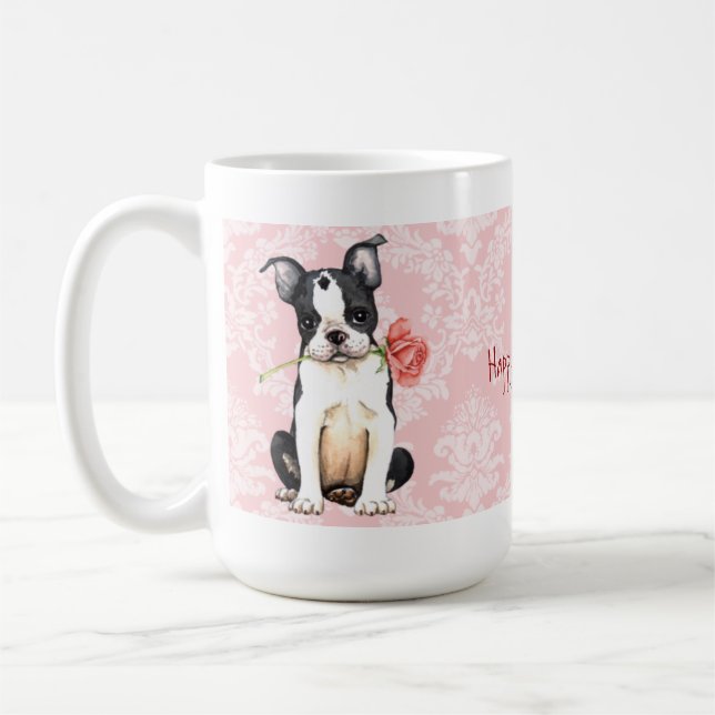 Taza De Café Valentine Rosa Boston Terrier (Izquierda)