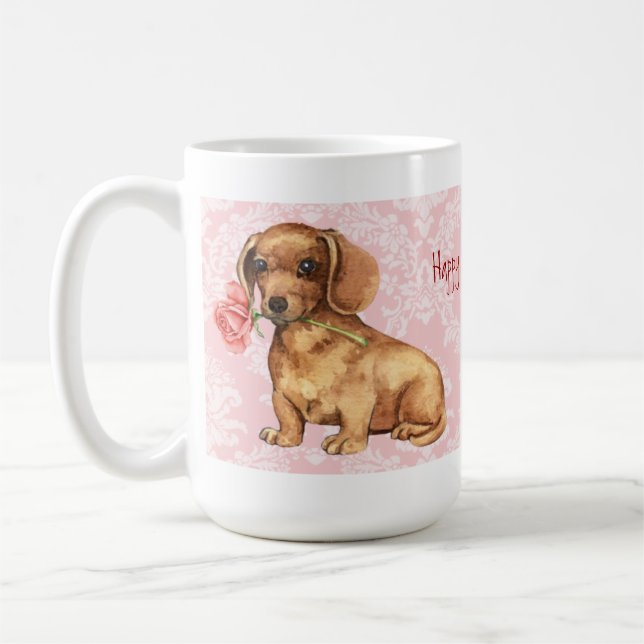 Taza De Café Valentine Rosa Dachshund (Izquierda)