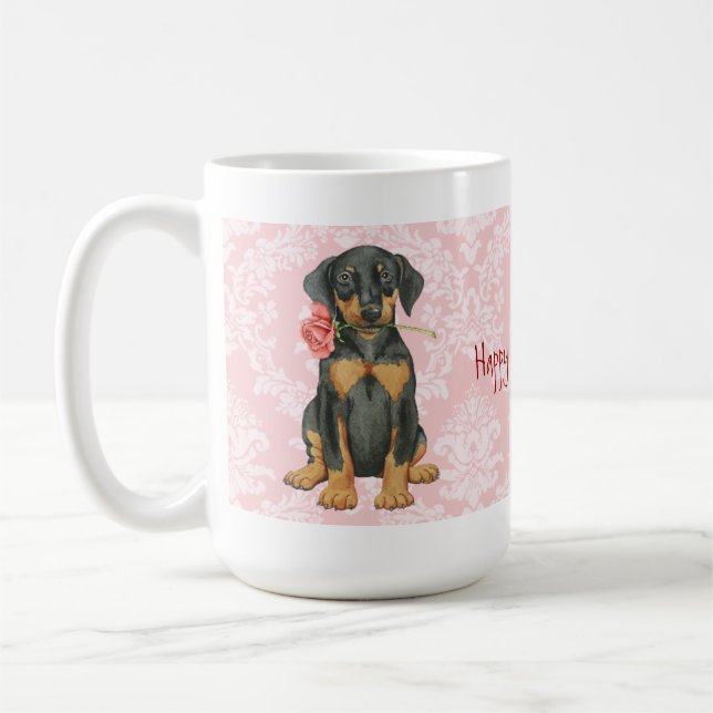 Taza De Café Valentine Rosa Doberman (Izquierda)