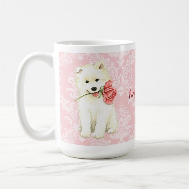 Taza De Café Valentine Rosa Samoyed (Izquierda)