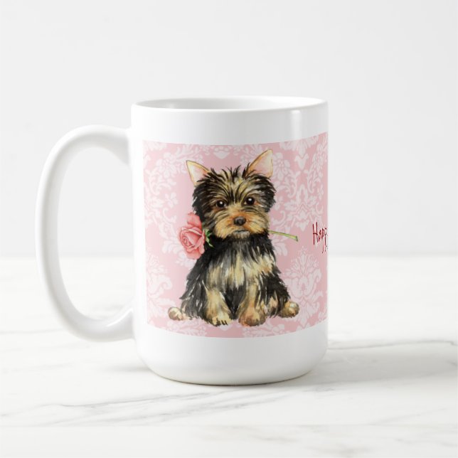 Taza De Café Valentine Rosa Yorkie (Izquierda)